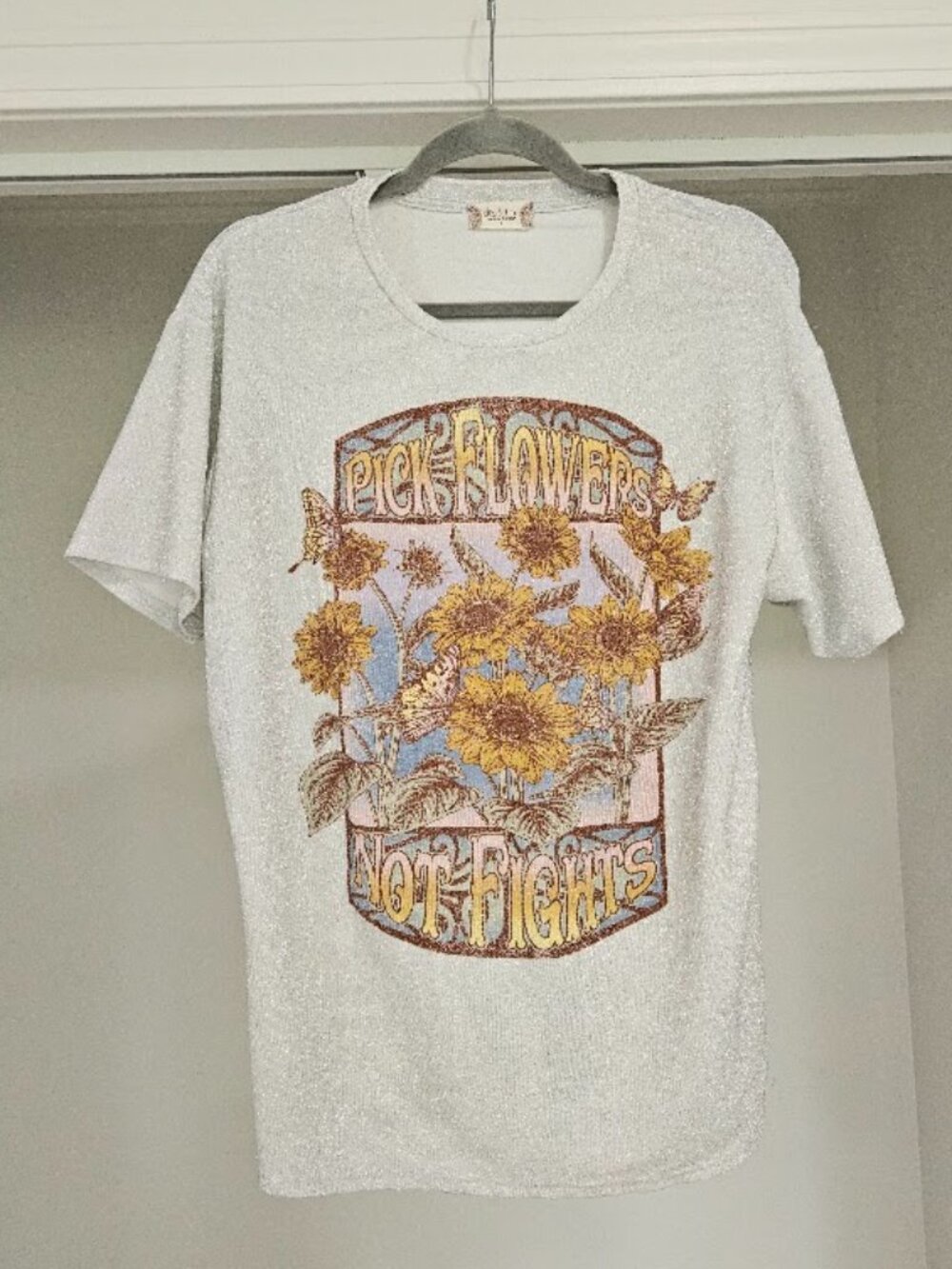 Altar'd state sparkle western coastal cowgirl Coachella silver graphic tee shirt